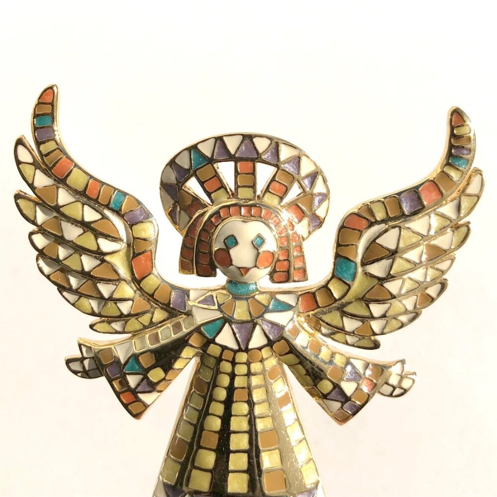 Bob Mackie Angel Pin Mosaic Enamel Gold Tone Brooch Guardian Angel Vintage 80s - Picture 15 of 16
